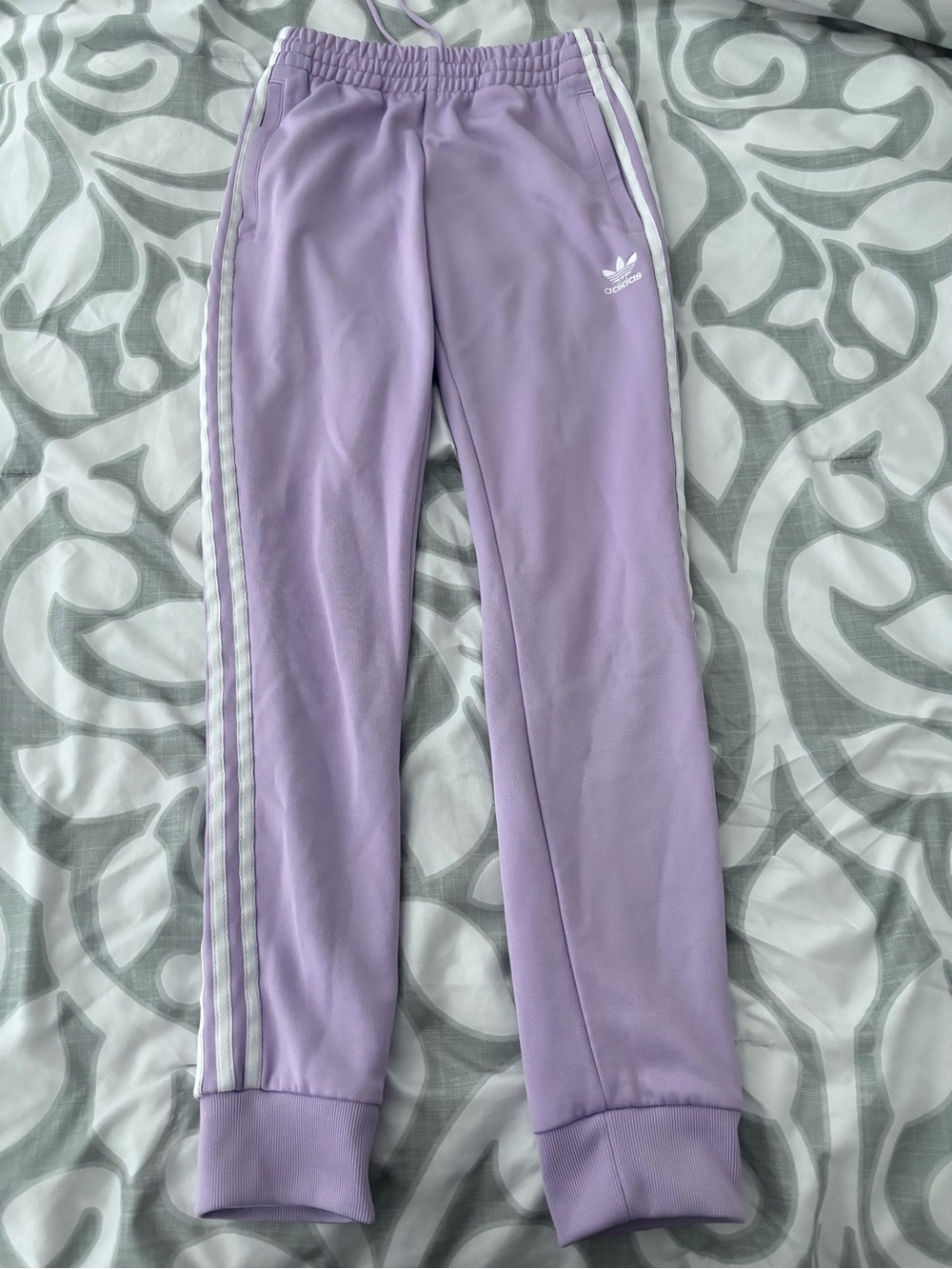 adidas Kids Lavender Joggers with White Side Stripes